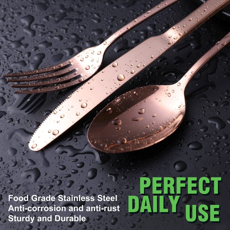 OGORI Copper/Rose Gold Silverware Set, OGORI 24-Piece Stainless Steel Flatware Set, Service of 6 - Image 3